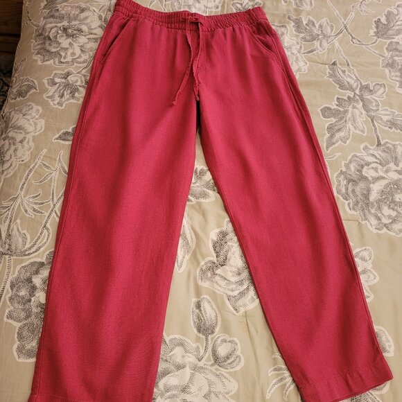 GAP Raspberry Easy Pant Linen Blend Drawstring Elastic Waist Small EUC - Picture 1 of 7